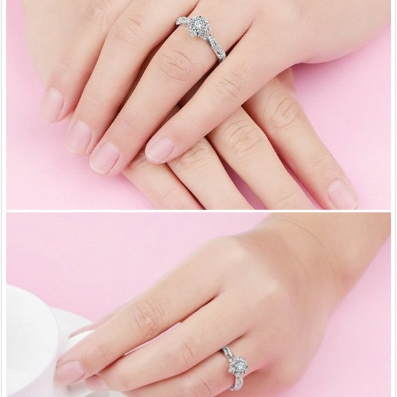 NEW Silver Round Diamond Art Deco Wedding Ring - Picture 5 of 7